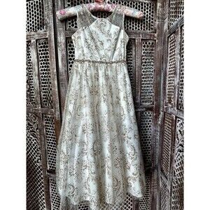Girl's Size 5 Tween Diva Long Dress Ball Gown Metallic Gold with Rhinestones